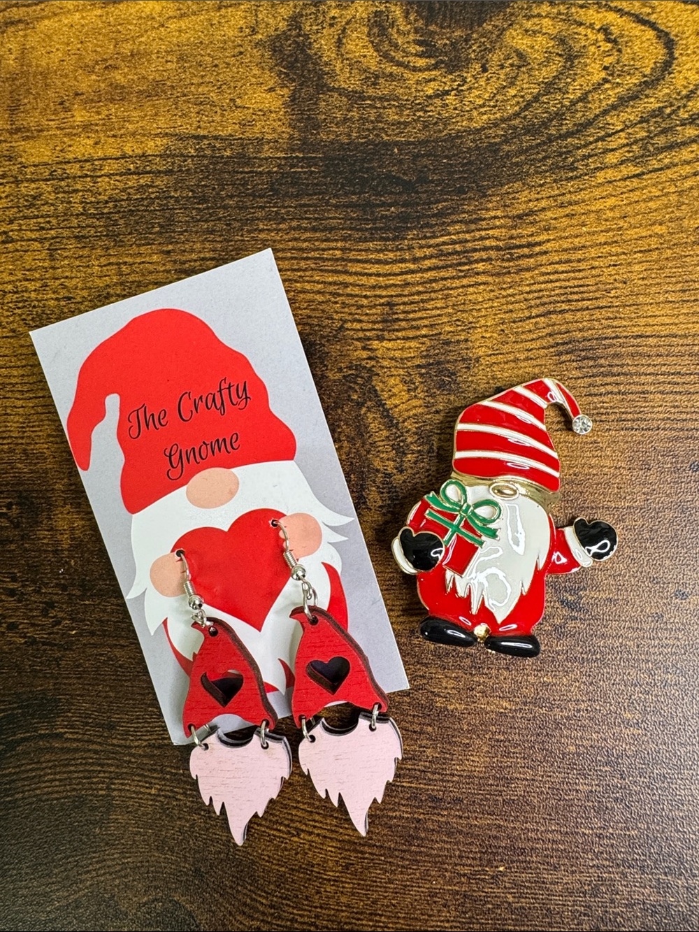 Red & Pink Gnome Earrings and Brooch Bundle